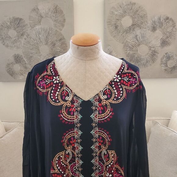 JM Collection Printed Slit-Sleeve Blouse sz 2x - Picture 2 of 11